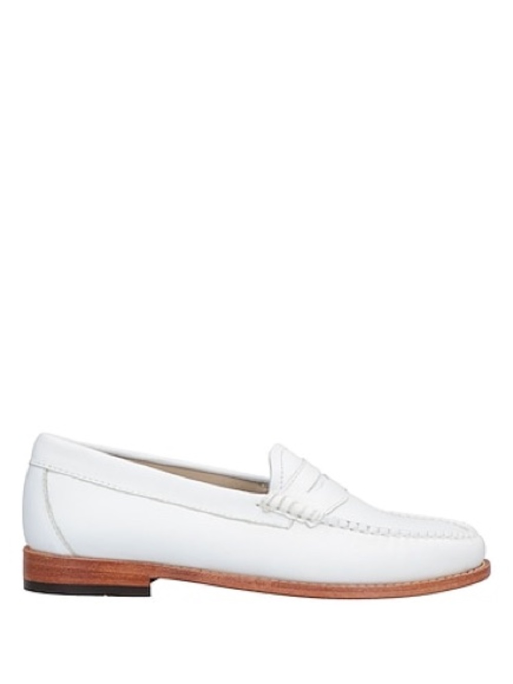 G.H. Bass & Co. White Leather Penny Loafers with Brown Stacked Heel - Picture 2 of 5